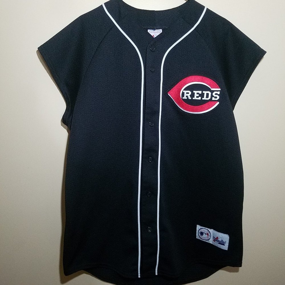 Majestic Cincinnati Reds Black Mesh Jersey Mens Size Large Made in the USA